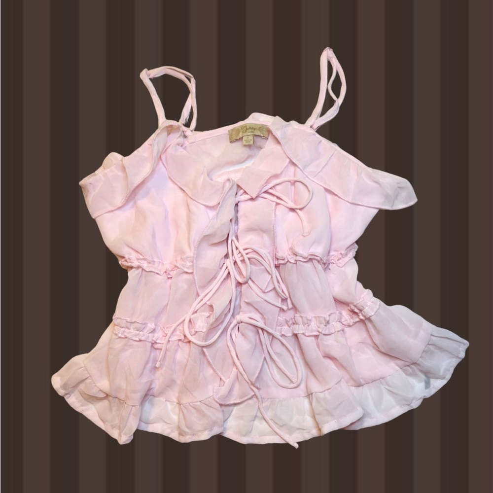 Light Pink Ruffle Tie-Front Girls' Tank Top
